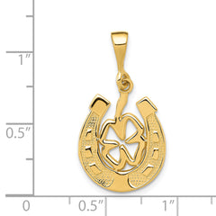 14K Gold Good Luck Clover Pendant with Polished Textured Finish