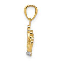 14K Gold and Rhodium Crown Pendant with Polished Diamond-Cut Finish