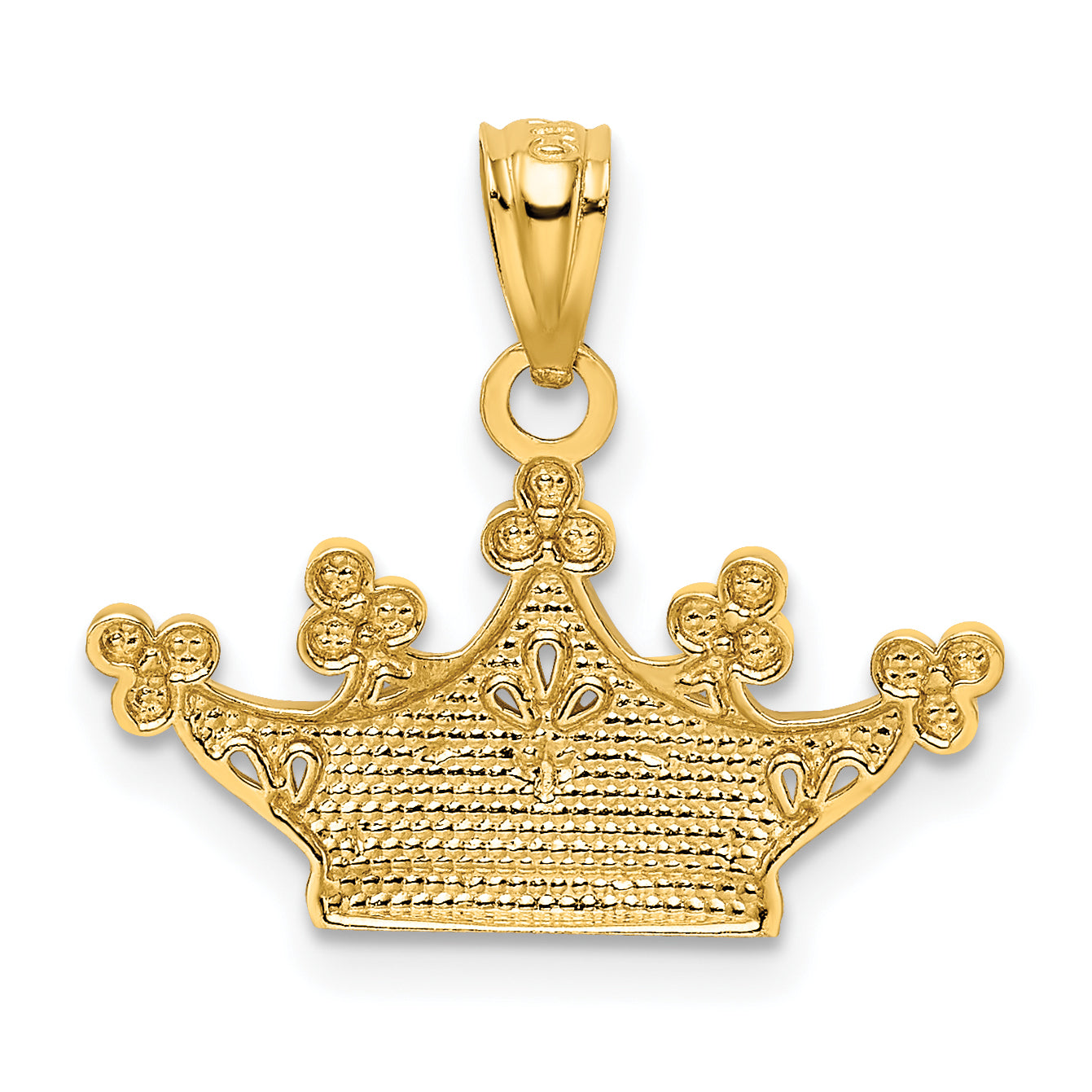 14K Gold and Rhodium Crown Pendant with Polished Diamond-Cut Finish