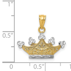 14K Gold and Rhodium Crown Pendant with Polished Diamond-Cut Finish