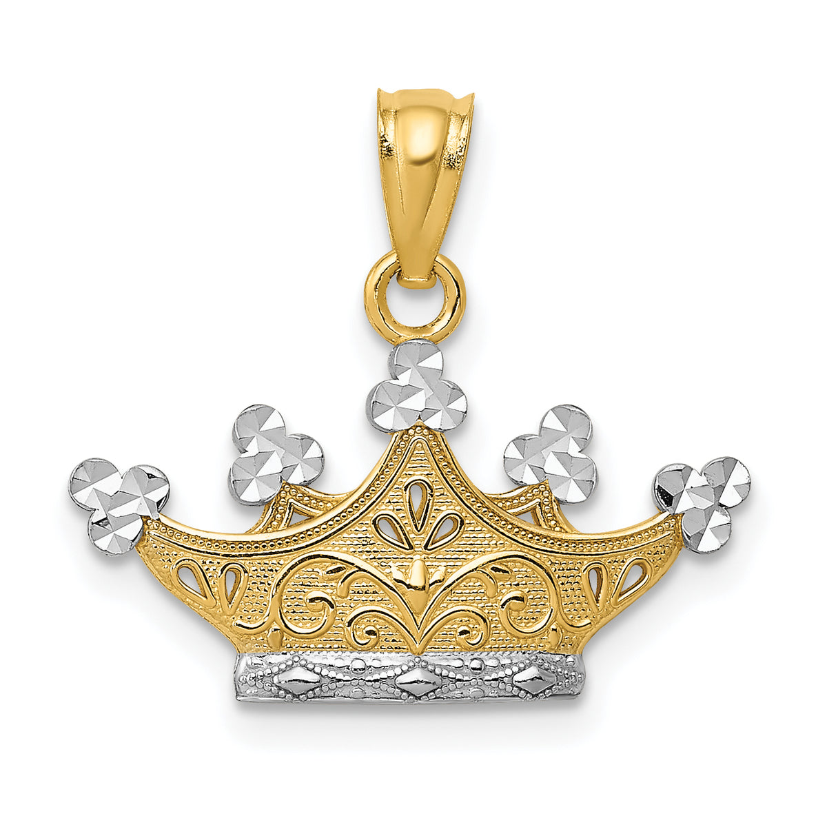 14k and Rhodium Crown Pendant