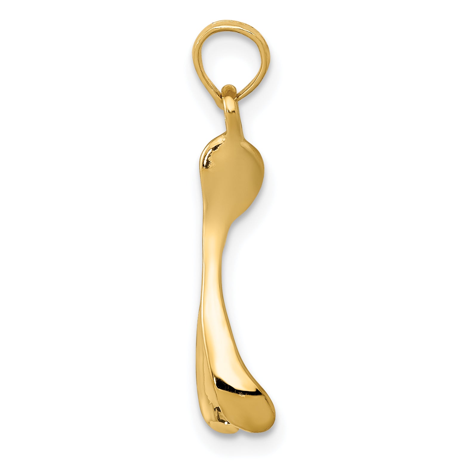 14K Gold Wishbone Pendant, Polished Finish, Elegant Casted Design