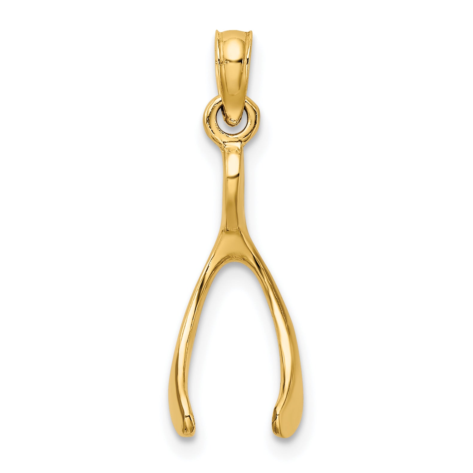 14K Gold Wishbone Pendant, Polished Finish, Elegant Casted Design