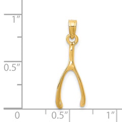 14K Gold Wishbone Pendant, Polished Finish, Elegant Casted Design