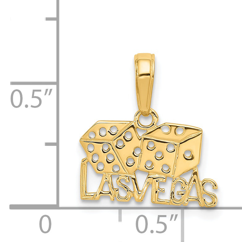 14K Gold Las Vegas Dice Pendant with Polished Finish, Solid Design