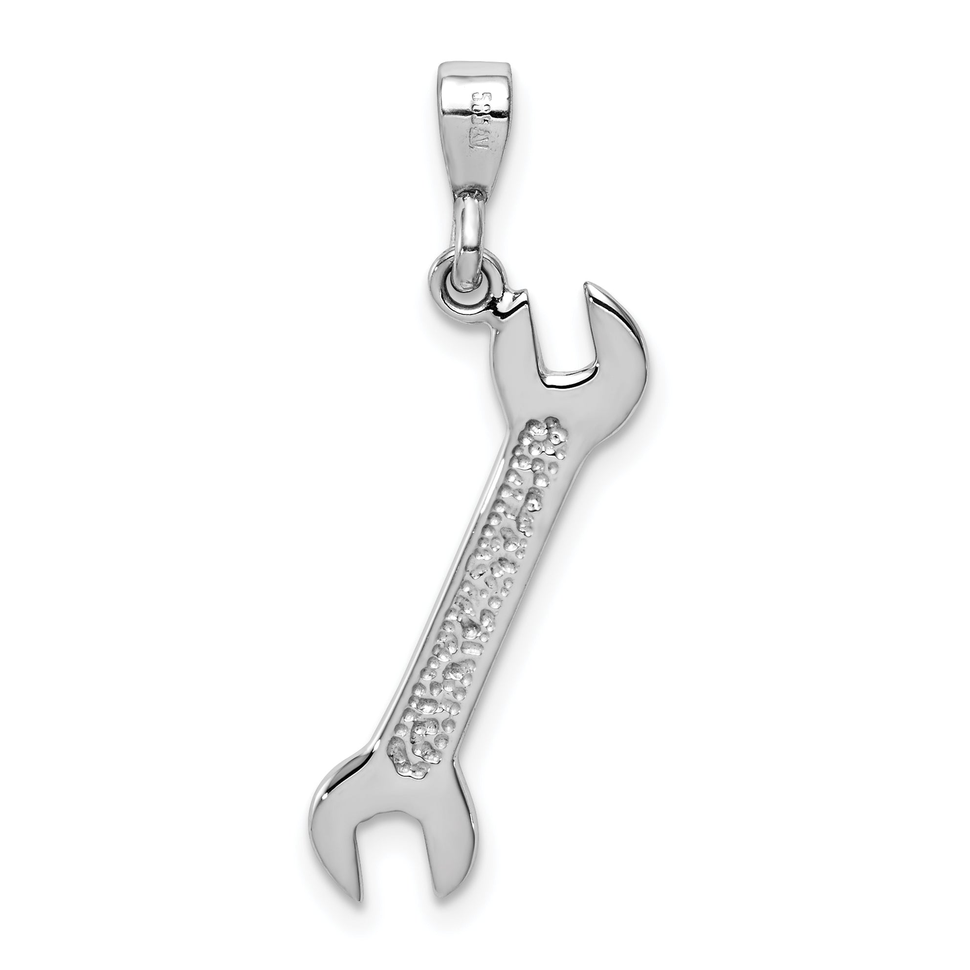 14K White Gold 3D Wrench Pendant with Rhodium Finish for Men