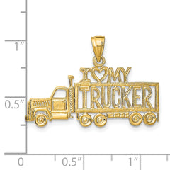 14K Gold I Love My Trucker Truck Pendant  Polished Solid Charm