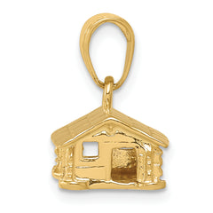 14K Gold 3-D Log Cabin Pendant | Solid, Casted, Themed Design