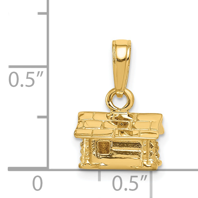 14K Gold 3-D Log Cabin Pendant | Solid, Casted, Themed Design