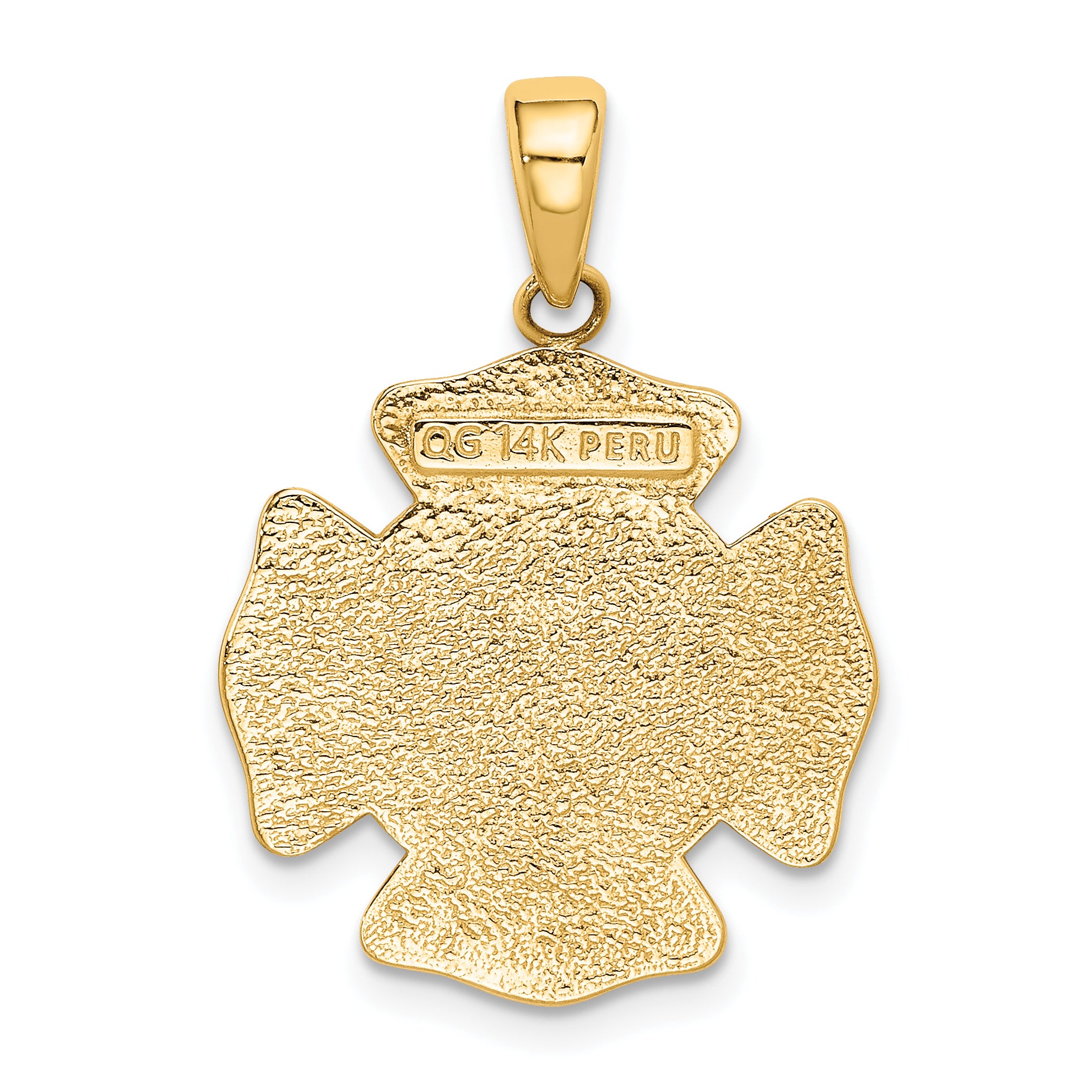 14K Gold Fire Department St. Florian Badge Pendant Polished & Textured Design