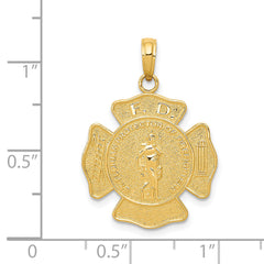 14K Gold Fire Department St. Florian Badge Pendant Polished & Textured Design