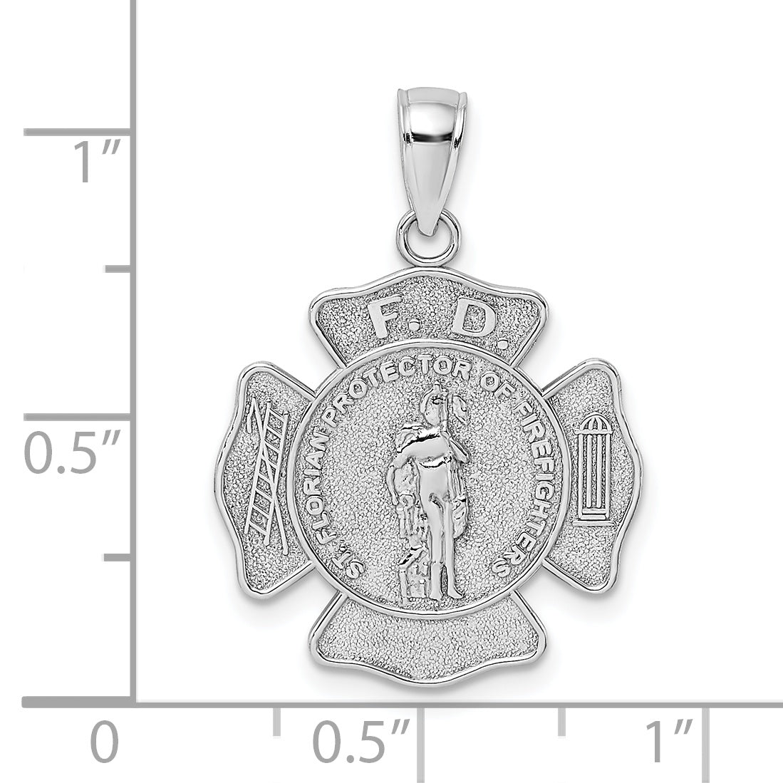 14k White Gold Fire Department FD St. Florian Badge Pendant