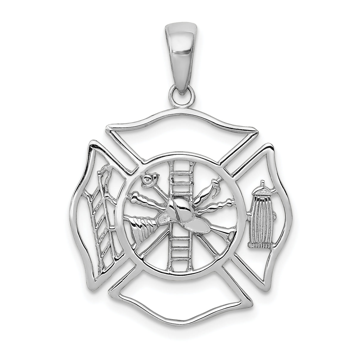 14K White Gold Fireman Shield Charm