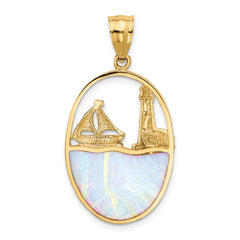 14K Lab Created Opal Lighthouse Sailboat Pendant