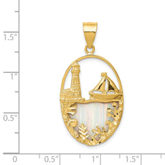 14K Lab Created Opal Lighthouse Sailboat Pendant