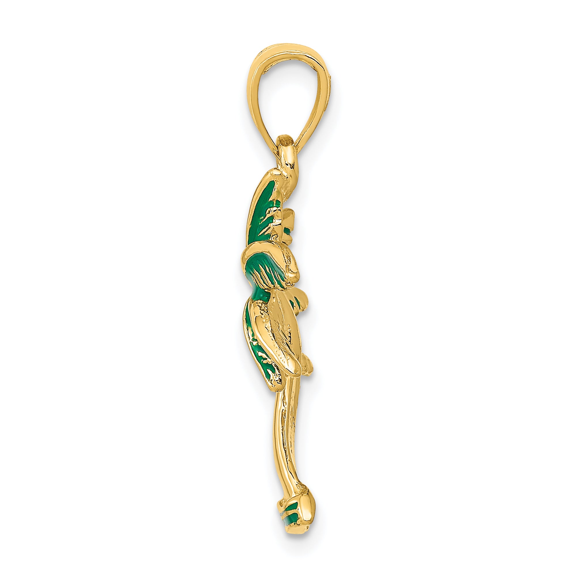 14K Gold Enameled Palm Tree Pendant with Green Accents  Elegant Tropical Charm