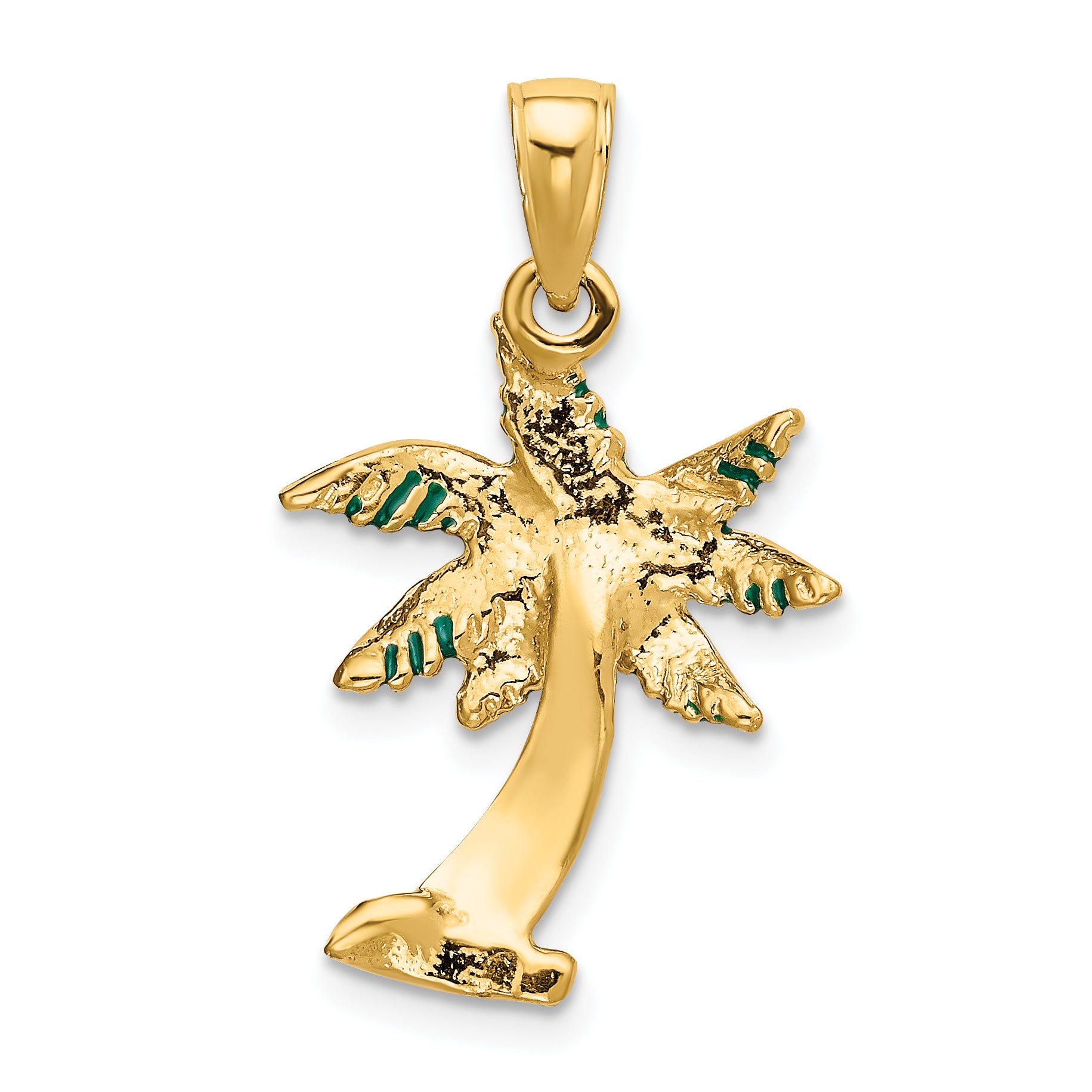 14K Gold Enameled Palm Tree Pendant with Green Accents  Elegant Tropical Charm