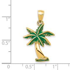 14K Gold Enameled Palm Tree Pendant with Green Accents  Elegant Tropical Charm