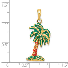 14K Gold Enameled Palm Tree Pendant with Green and Brown Accents