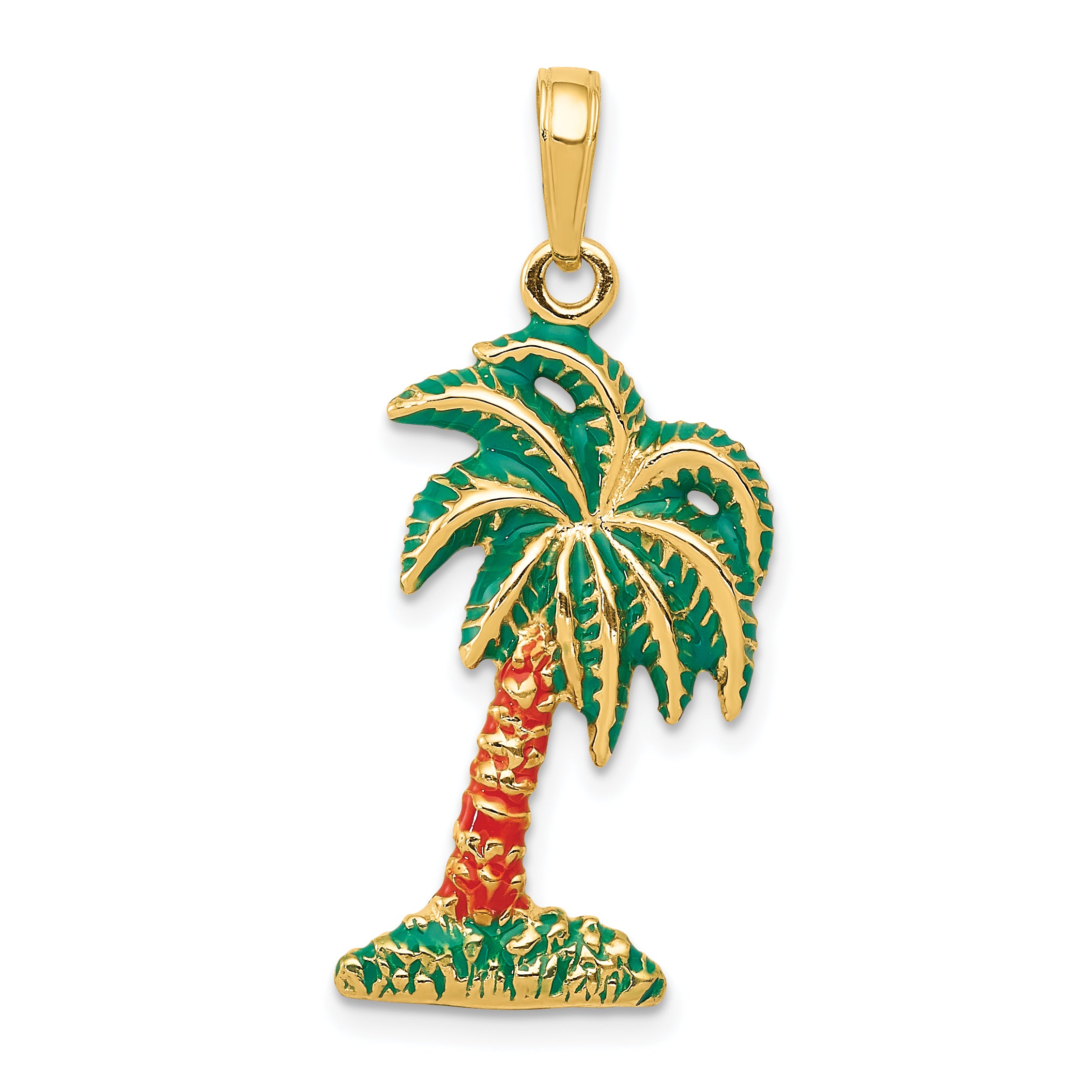 14k Enameled Palm Tree Pendant