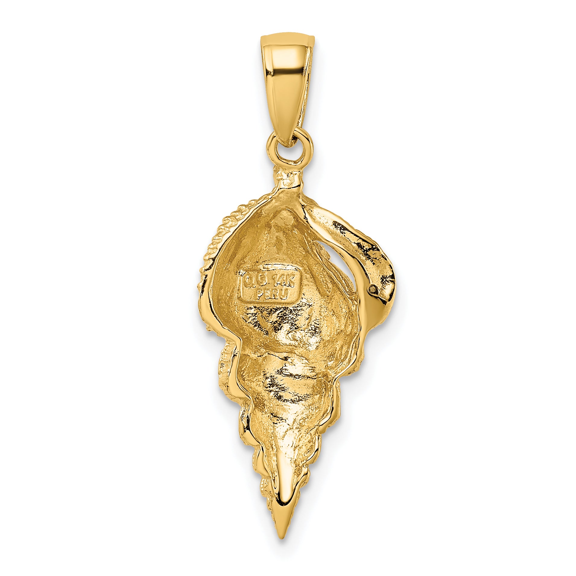 14K Gold Conch Shell Pendant for Men with Polished Textured Finish