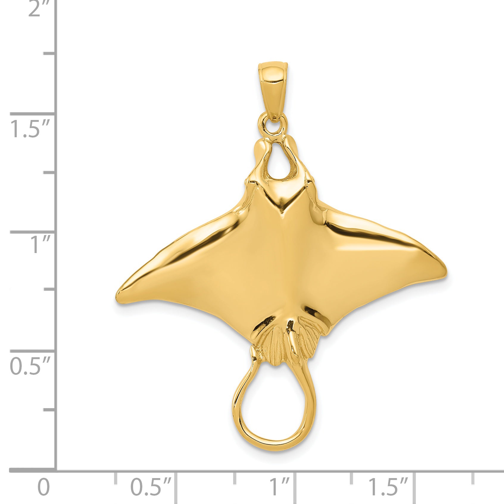 14K Gold Manta Ray Pendant for Men with Polished Solid Design