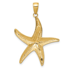 14K Gold Diamond-Cut Starfish Pendant for Men Polished Solid Finish