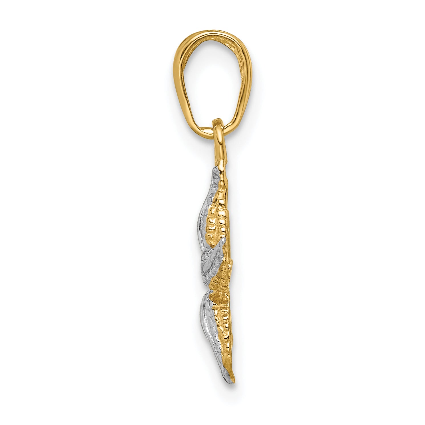 14K Gold Starfish Pendant with White Rhodium Accents Polished Finish