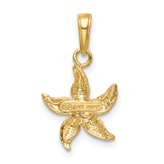 14K Gold Starfish Pendant with White Rhodium Accents Polished Finish