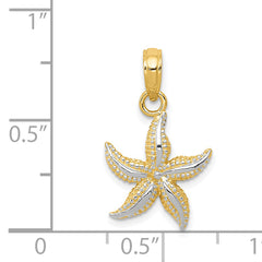 14K Gold Starfish Pendant with White Rhodium Accents Polished Finish