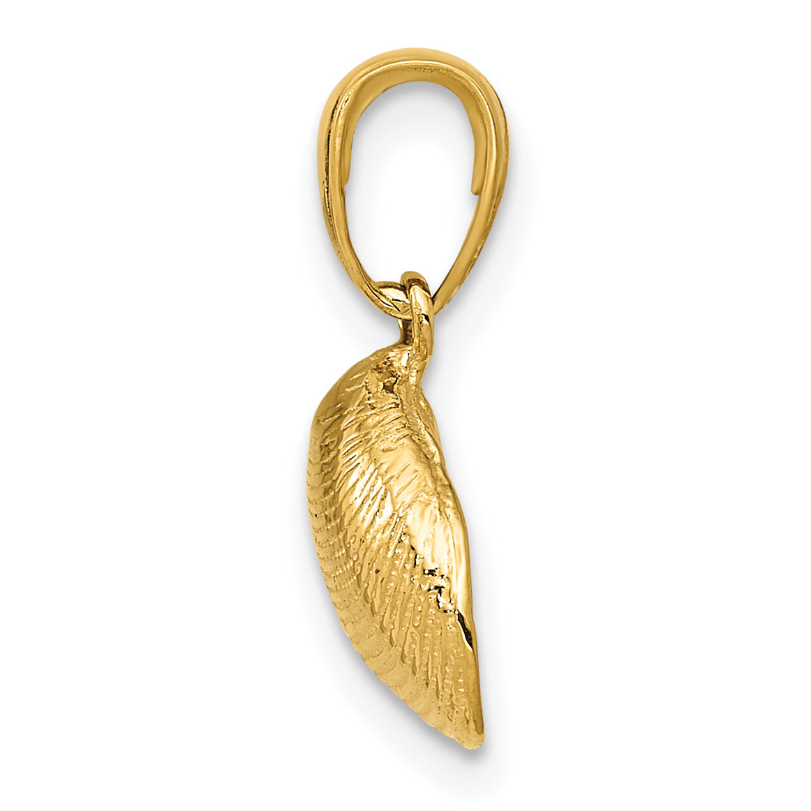 14K Gold Clam Shell Pendant with Polished Textured Finish for Men