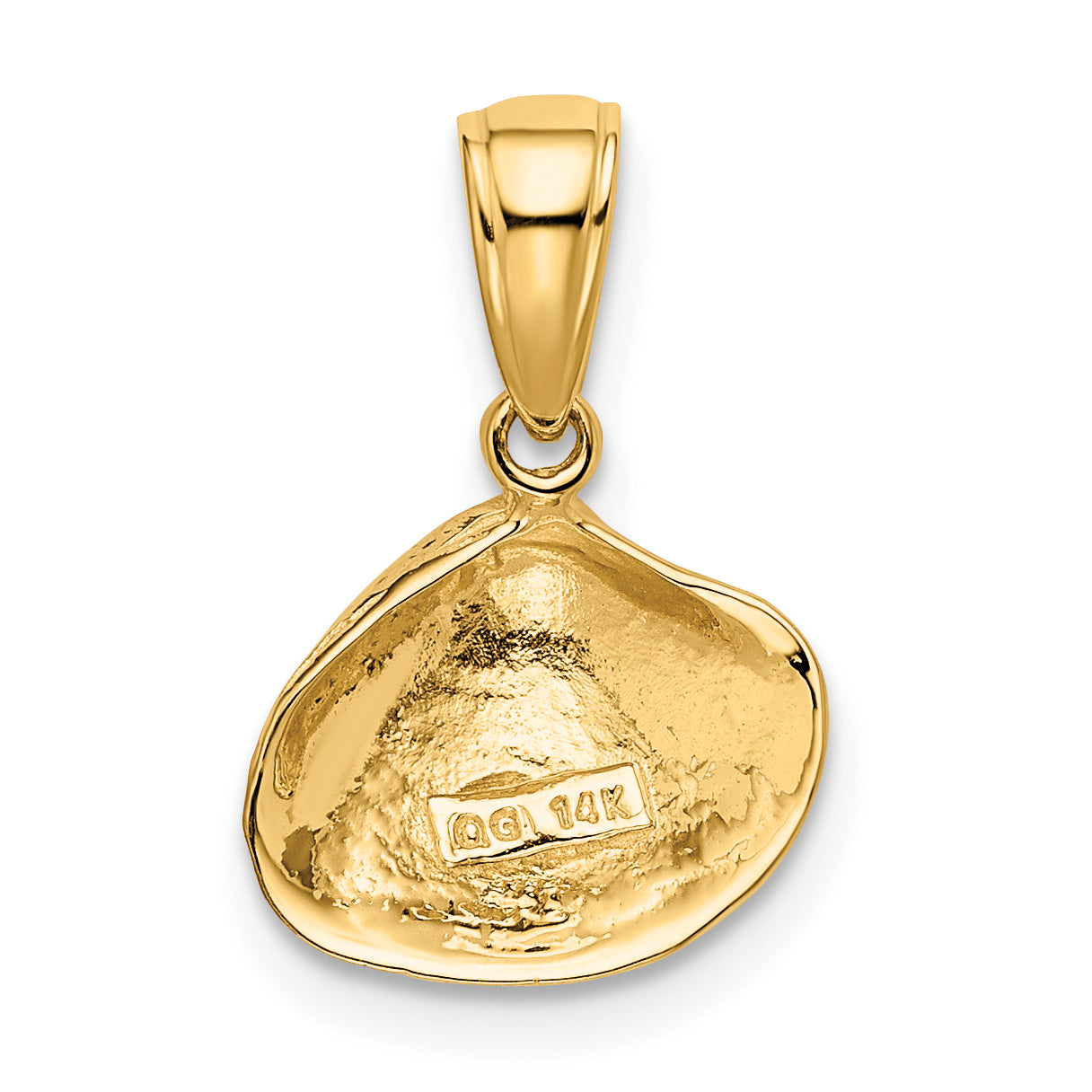 14K Gold Clam Shell Pendant with Polished Textured Finish for Men