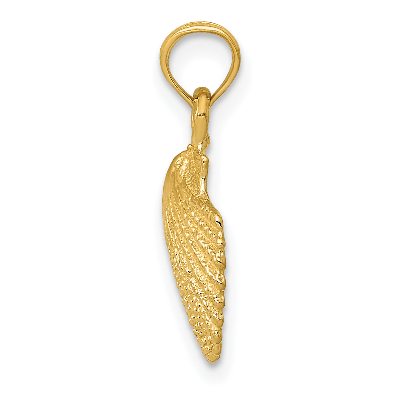 14K Gold Scallop Shell Pendant with Polished Textured Finish