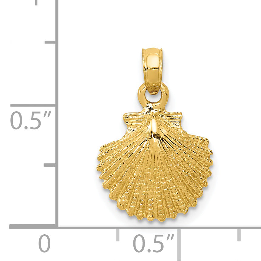 14K Gold Scallop Shell Pendant with Polished Textured Finish