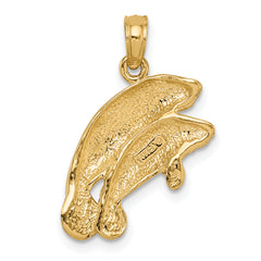 14K Gold Polished Double Manatee Pendant Solid Cast Design