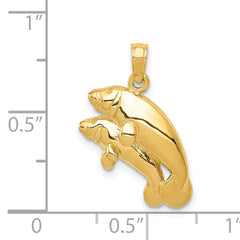 14K Gold Polished Double Manatee Pendant Solid Cast Design