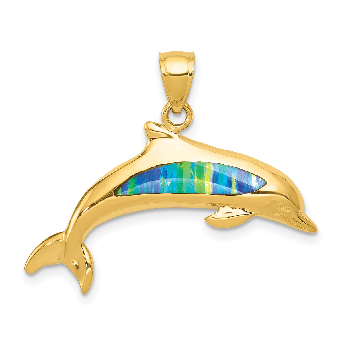 14K Lab Created Opal Dolphin Pendant