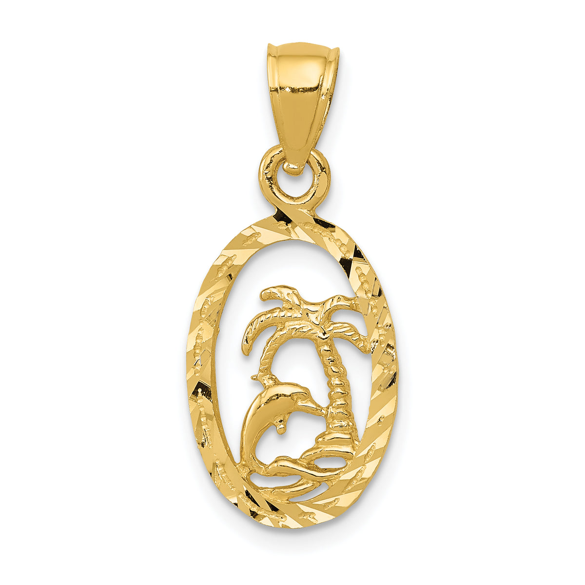 14K Dolphin and Palm Tree Pendant