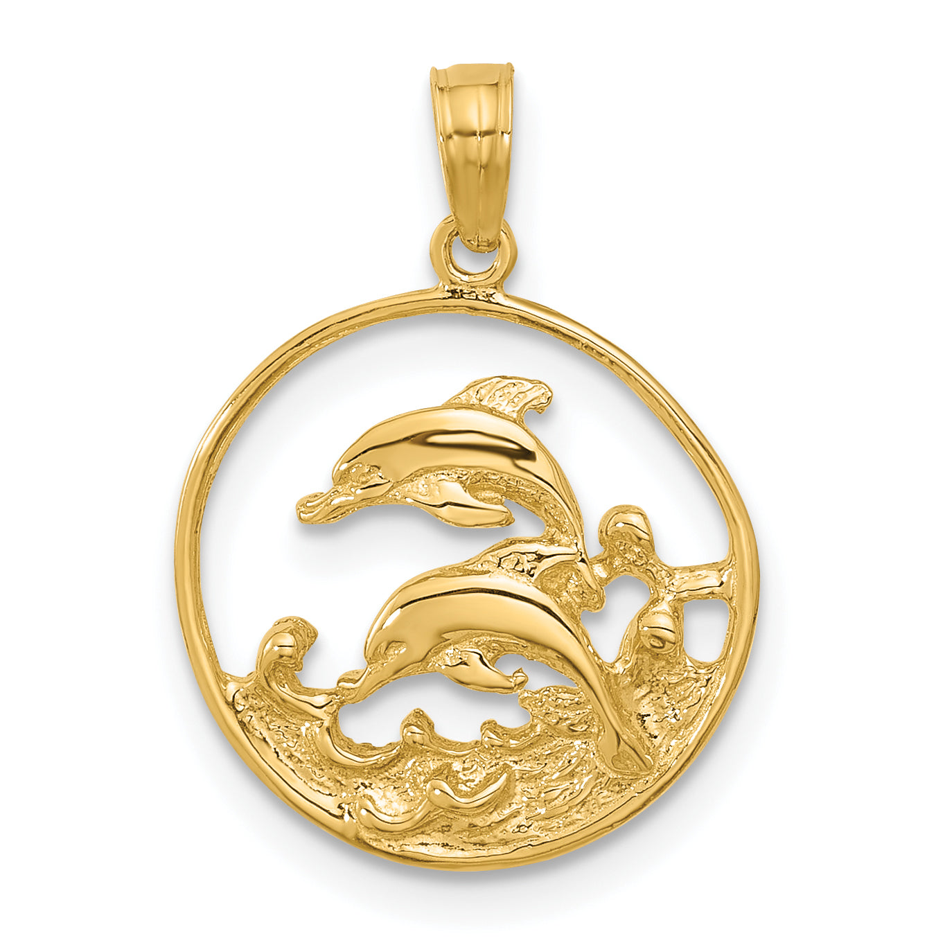 14k Double Dolphin Circle Pendant