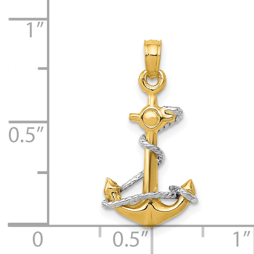 14K Two-Tone 3D Anchor W/Rope Pendant