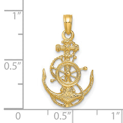 14K Gold Men's Anchor with Wheel Pendant  Solid Casted Design