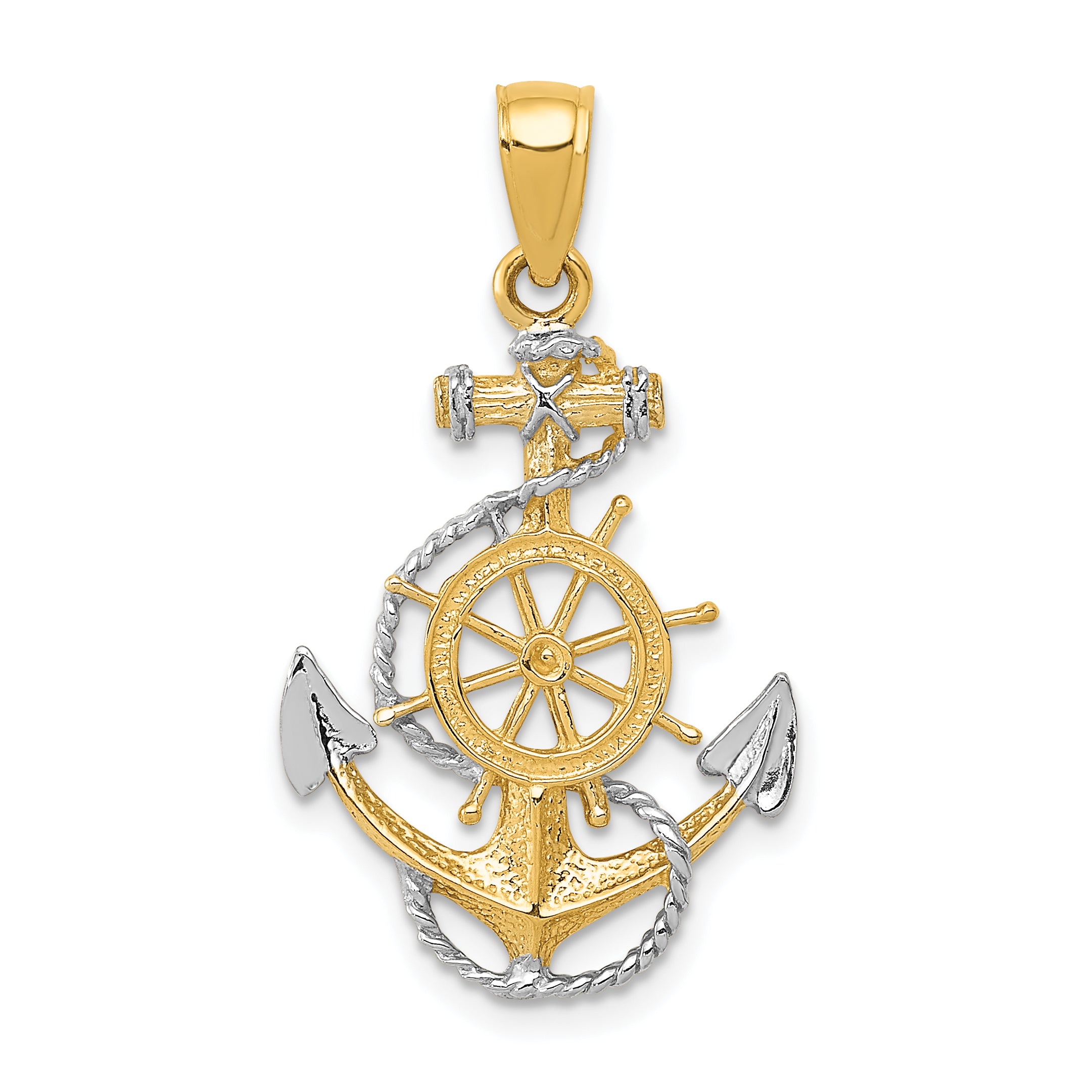 14K w/ Rhodium Anchor w/Rope Pendant