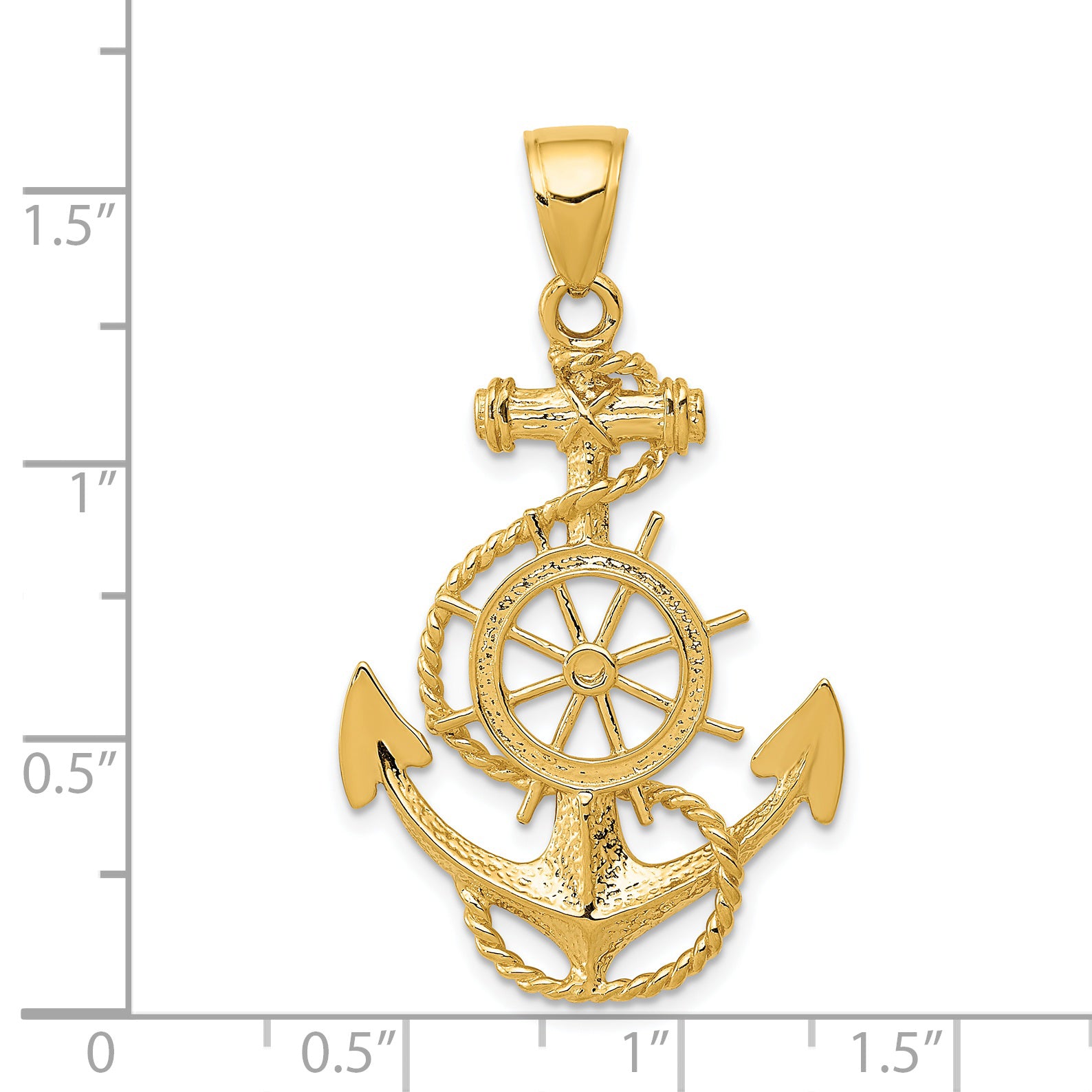 14K Gold Men's Anchor with Wheel Pendant, Solid Cast Design