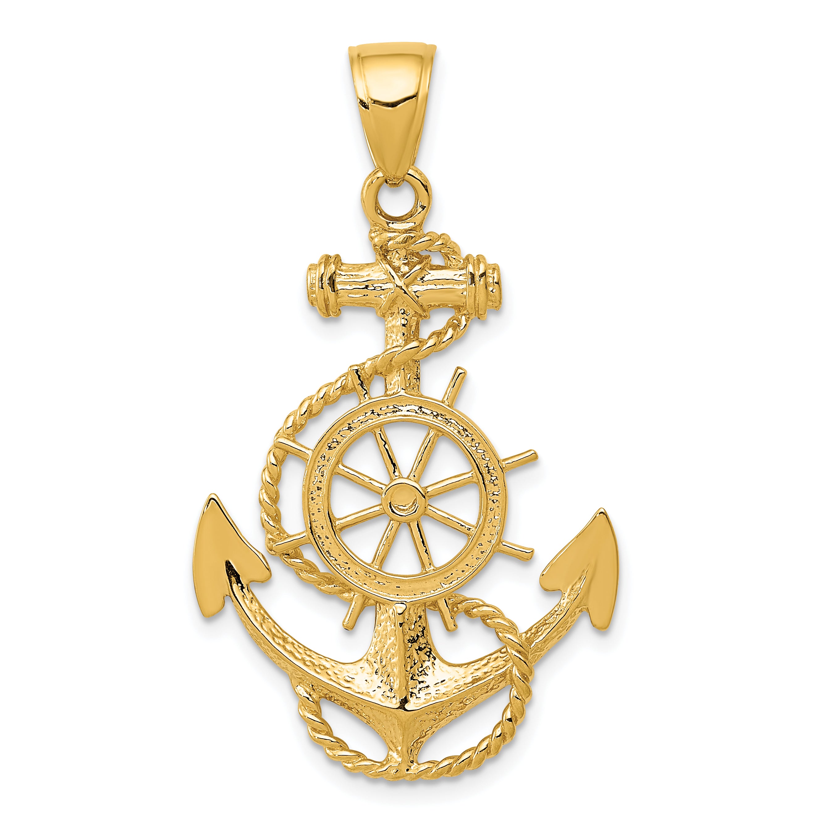 14k Large Anchor w/Wheel Pendant