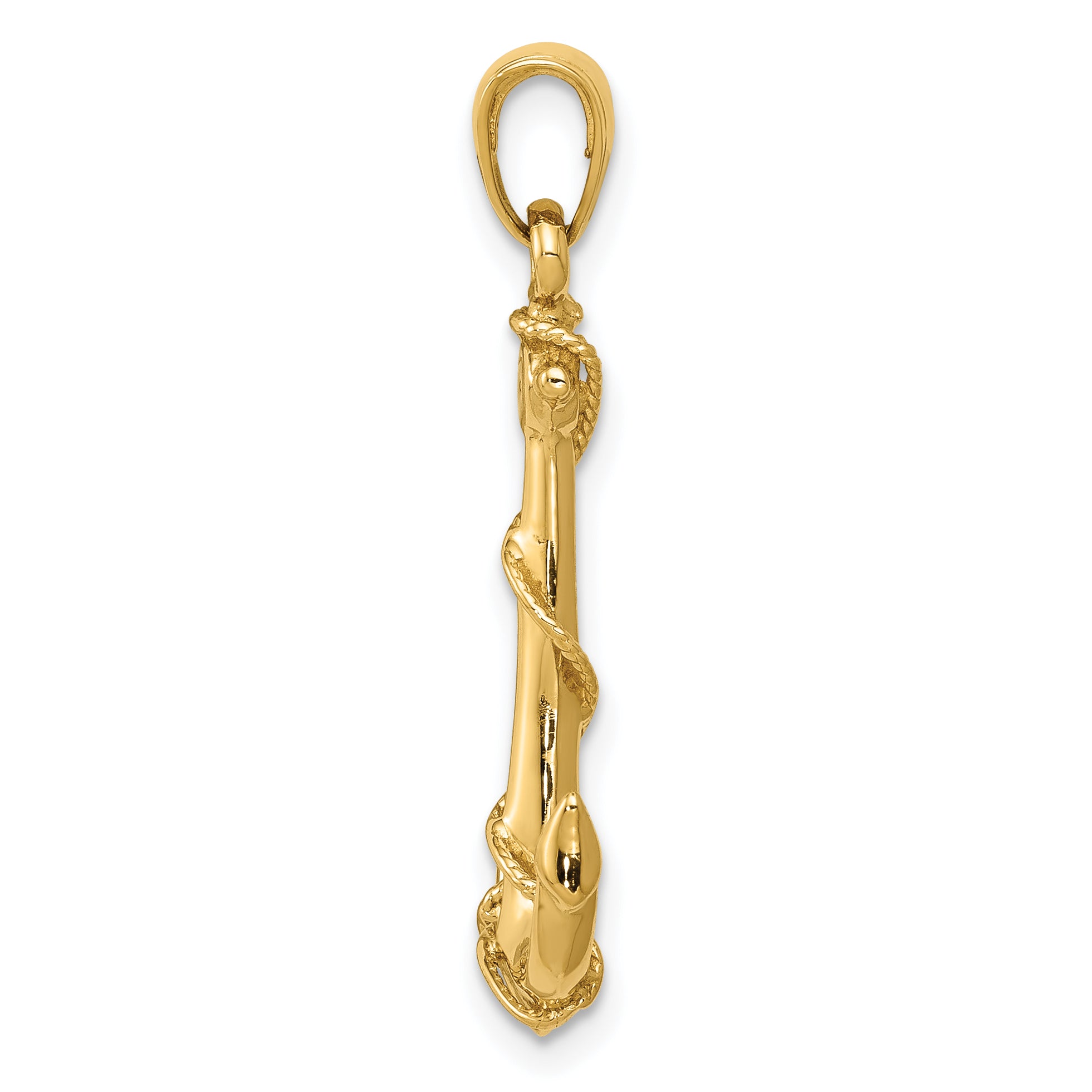 14K Gold 3D Anchor Pendant with Rope Detailing for Men Casted Solid Design