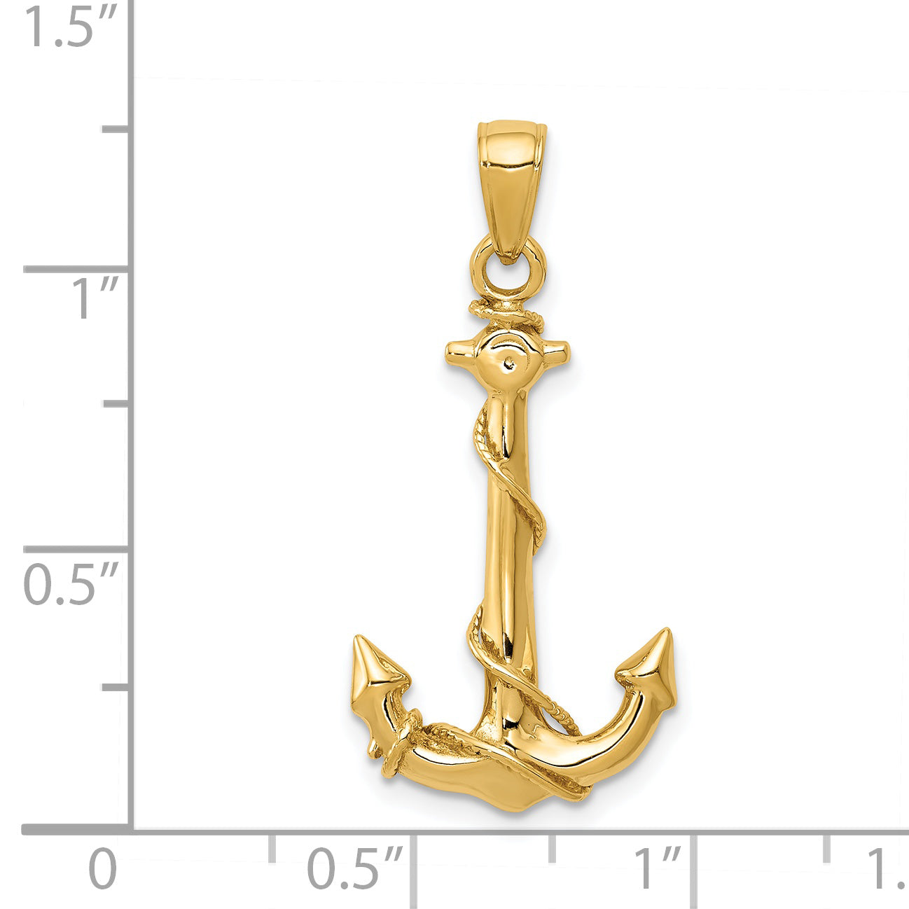 14K  3D Anchor W/Rope Pendant