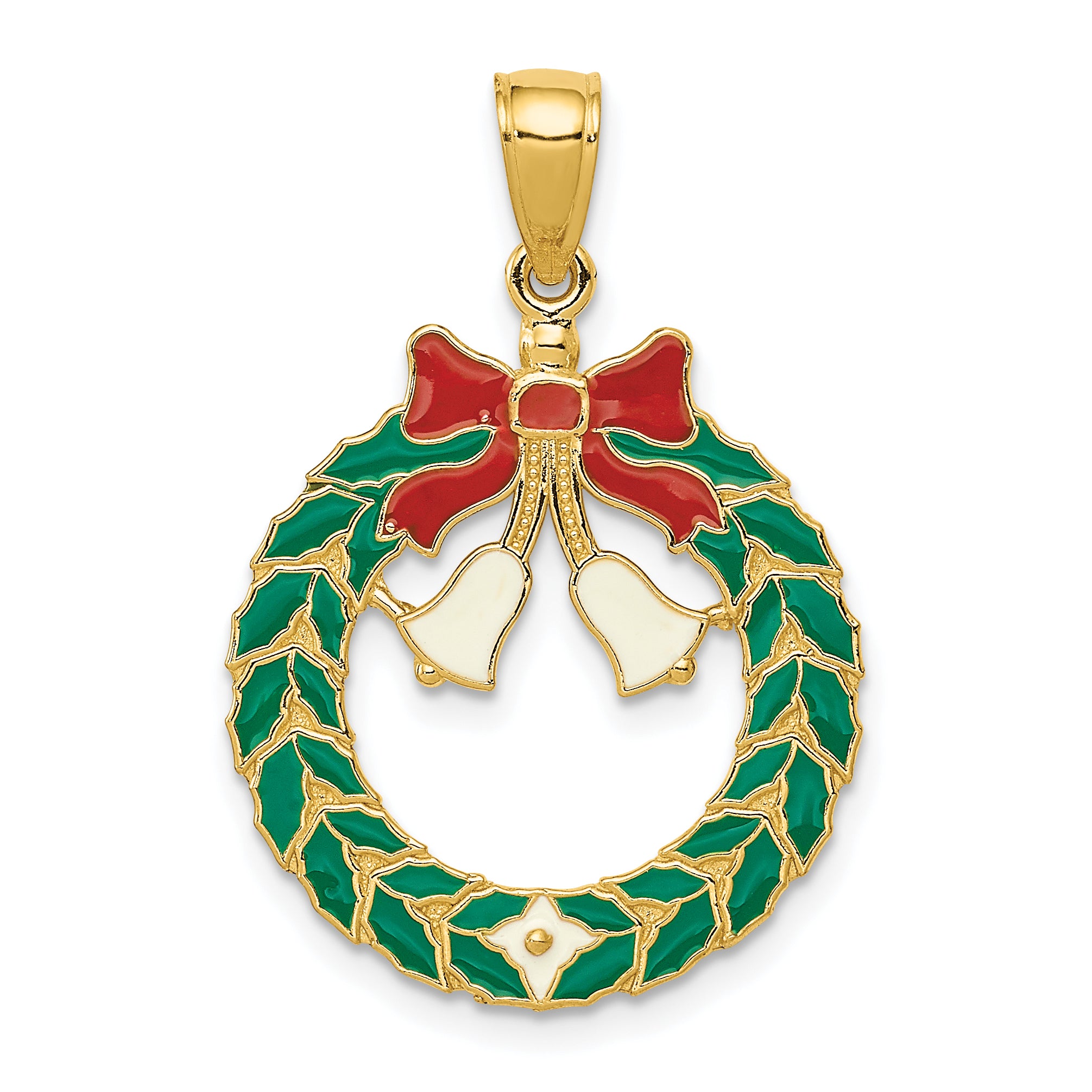 14k Enameled Christmas Wreath Pendant