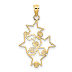 14K Gold Diamond-Cut Star Cluster Charm with Rhodium Accents Polished Finish