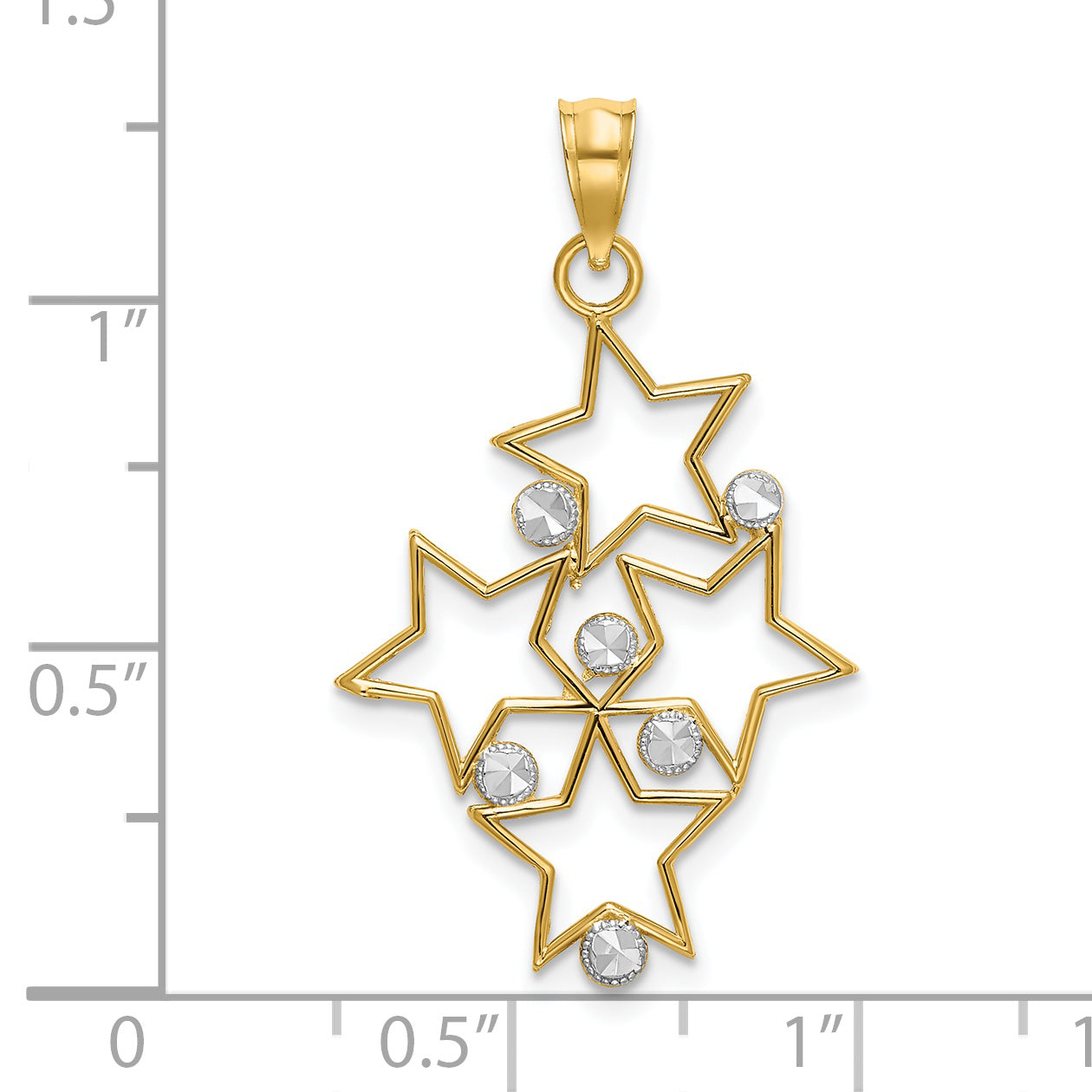 14K Gold Diamond-Cut Star Cluster Charm with Rhodium Accents Polished Finish