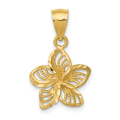 14K Polished Diamond-cut Beaded Plumeria Flower Charm